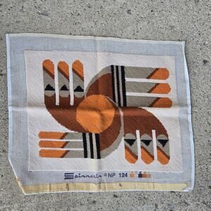 Vintage Spinnerin Needlepoint Finished Unframed Tapestry Orange Brown Hands??